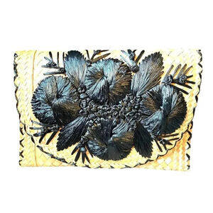 Vintage Unique Handmade Organic Palm Leaf Floral 3D Embroidery Bag/Wallet